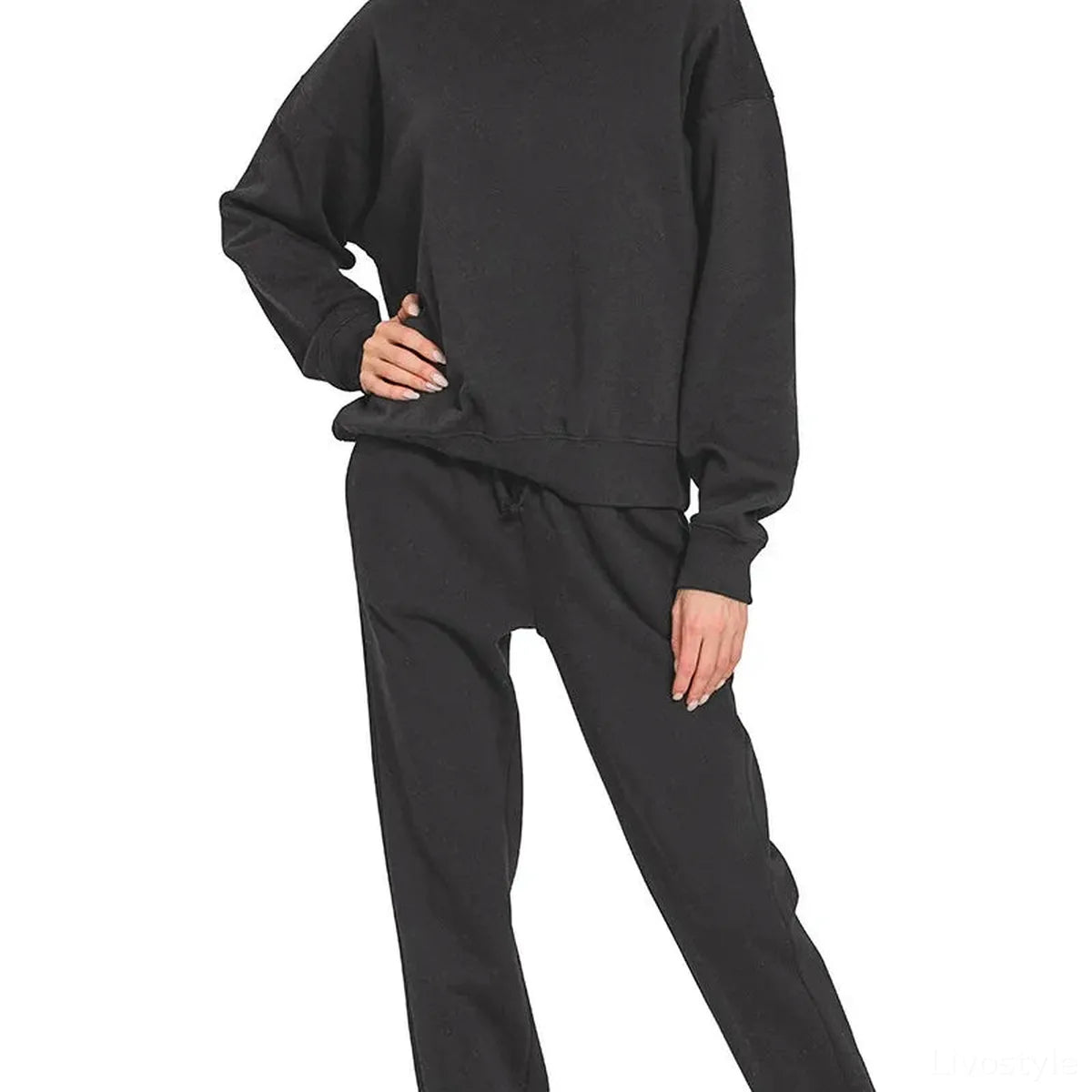 Fleece Long Sleeve Pullover & Jogger Set — square view — Livostyle