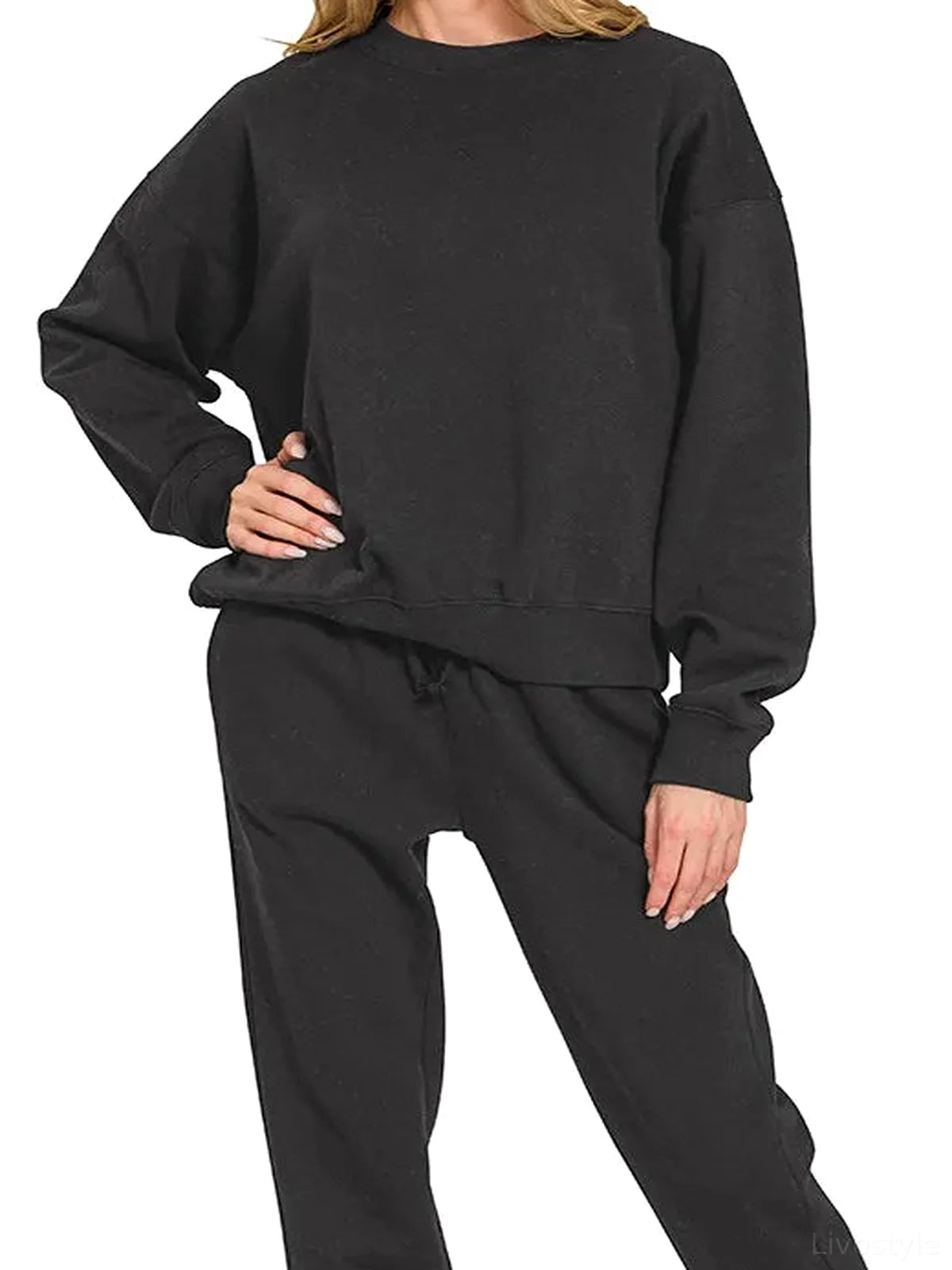 Fleece Long Sleeve Pullover & Jogger Set — detail view — Livostyle