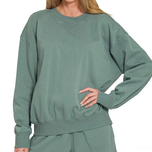 Fleece Long-Sleeve Sweatshirt & Shorts Set — square view — Livostyle