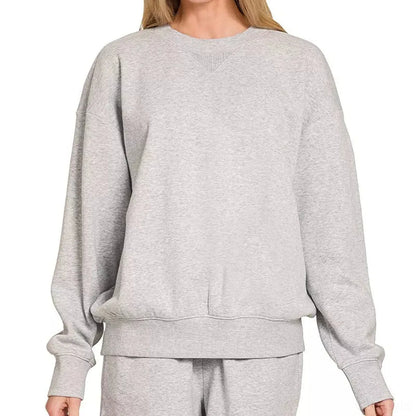 Fleece Long Sleeve Sweatshirts & Shorts Set in R H GREY — square view — Livostyle