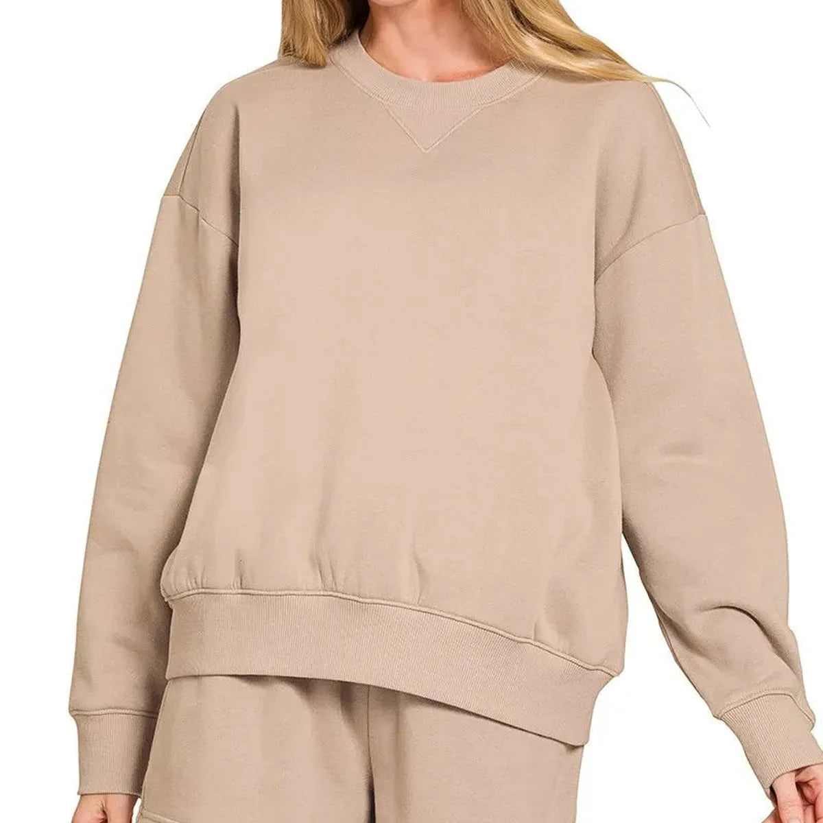 Fleece Long Sleeve Sweatshirts & Shorts Set — square view — Livostyle