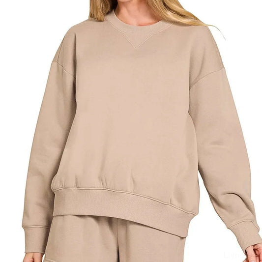 Fleece Long Sleeve Sweatshirts & Shorts Set — square view — Livostyle