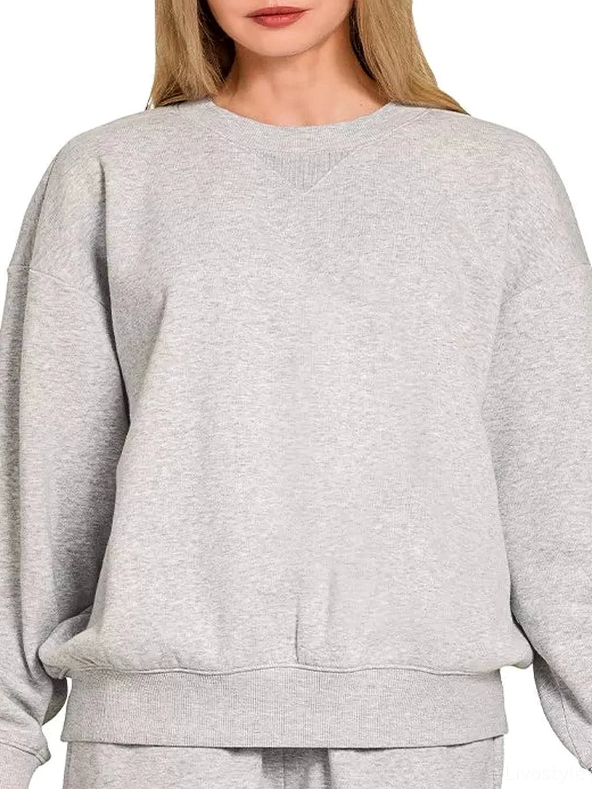 Fleece Long Sleeve Sweatshirts & Shorts Set in R H GREY — detail view — Livostyle