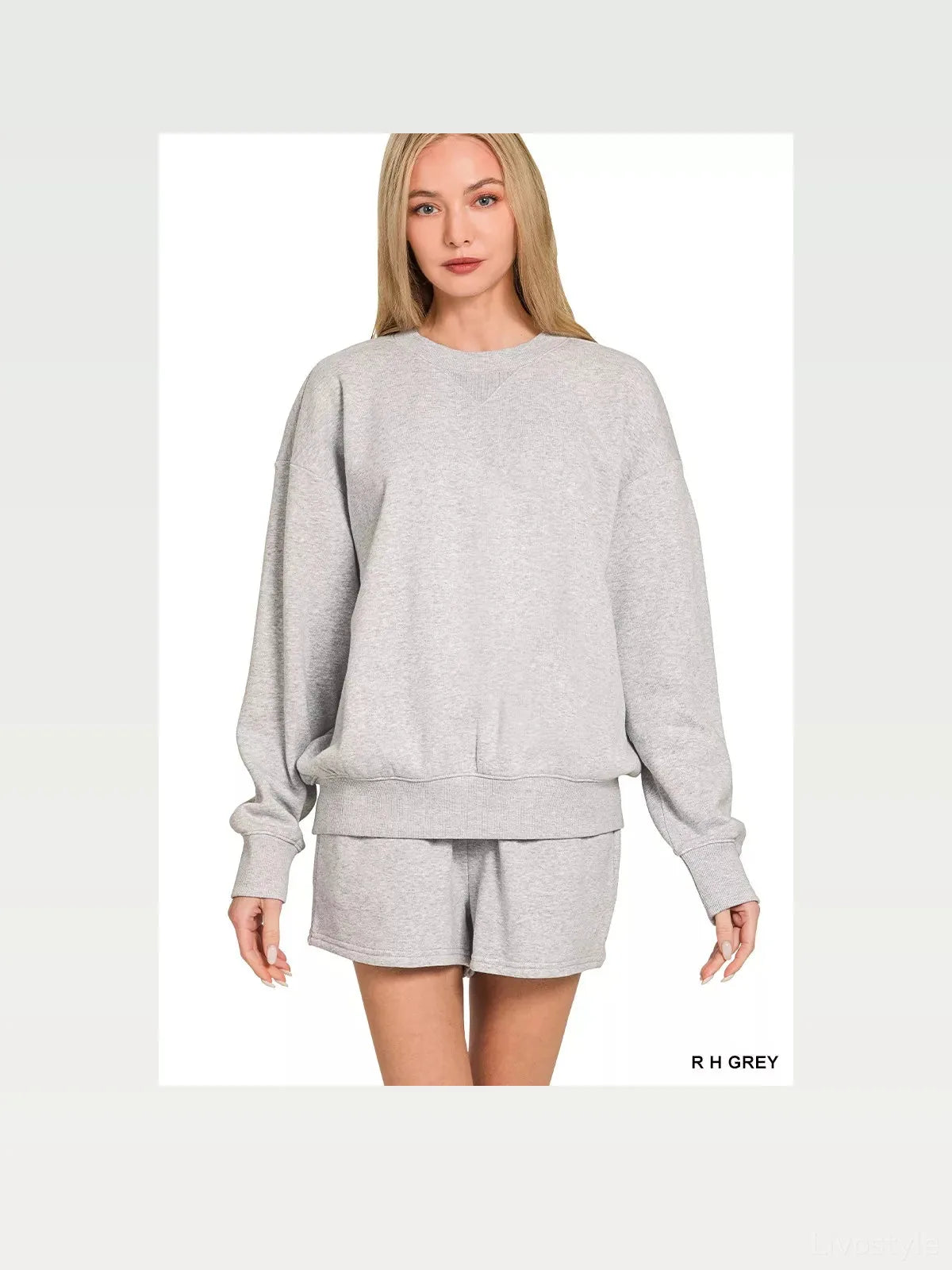 Fleece Long Sleeve Sweatshirts & Shorts Set in R H GREY — styled showcase — Livostyle
