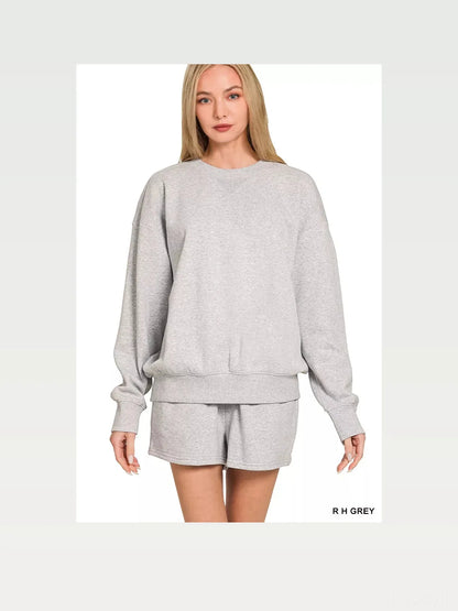 Fleece Long Sleeve Sweatshirts & Shorts Set in R H GREY — styled showcase — Livostyle