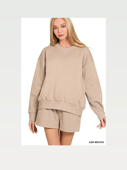 Fleece Long Sleeve Sweatshirts & Shorts Set — styled showcase — Livostyle