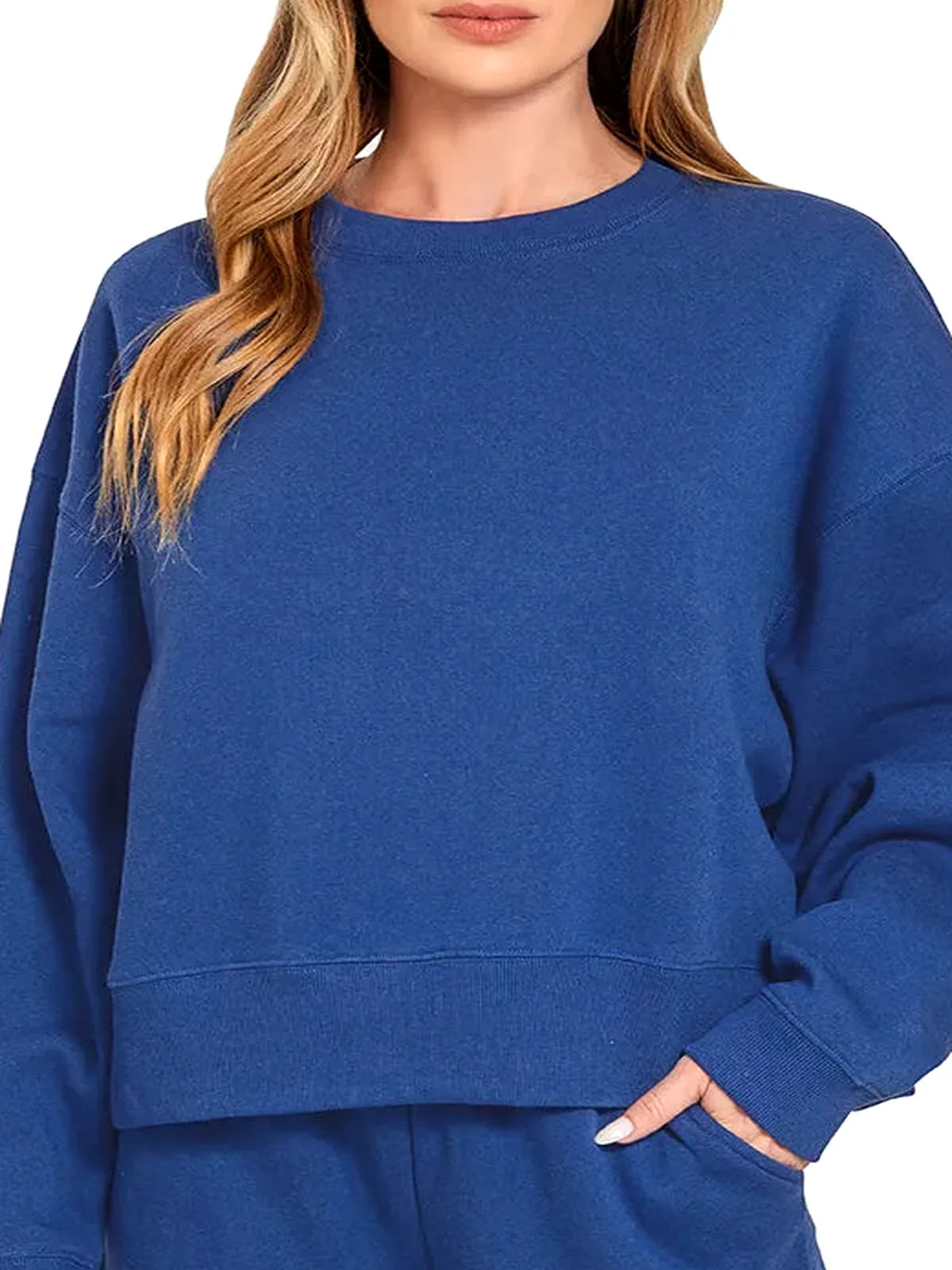 Fleece Round Neck Sweatshirt and Shorts Set — detail view — Livostyle