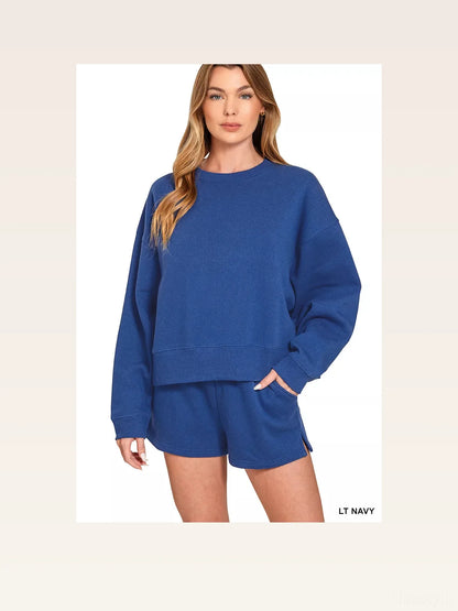 Fleece Round Neck Sweatshirt and Shorts Set — styled showcase — Livostyle