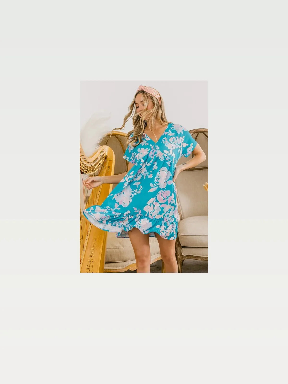 Whimsical Floral V-Neck Dress with Ruffle Detail — styled showcase — Livostyle