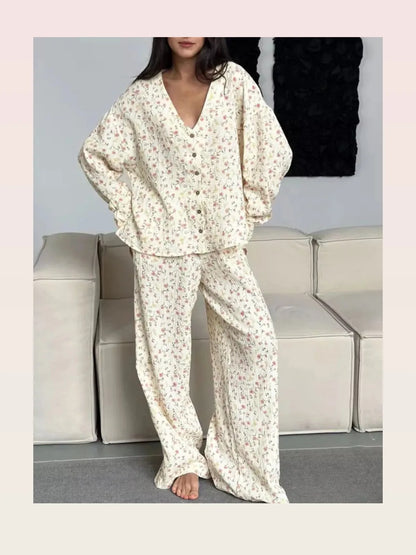 Floral Print Button-Down Top and Pants Lounge Set — styled showcase — Livostyle