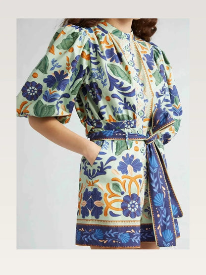 Floral Print Button Front Belted Romper — styled showcase — Livostyle