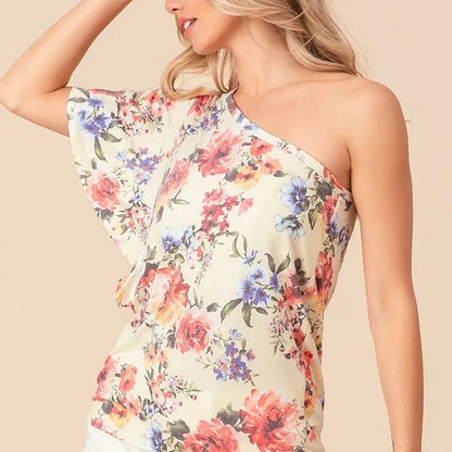 Elegant Floral Jersey Top with Ruffle Sleeves — square view — Livostyle