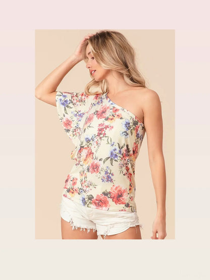 Elegant Floral Jersey Top with Ruffle Sleeves — styled showcase — Livostyle