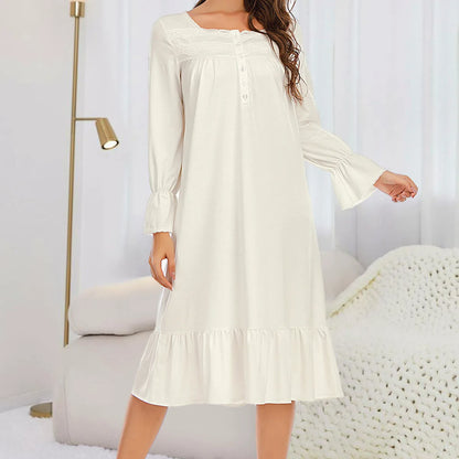 Flounce Sleeve Ruffle Hem Night Dress — square view — Livostyle