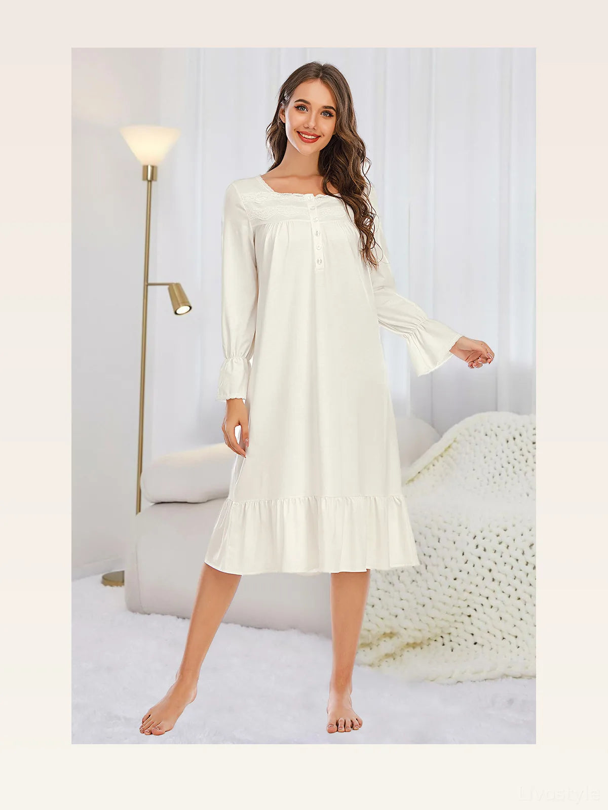 Flounce Sleeve Ruffle Hem Night Dress — styled showcase — Livostyle