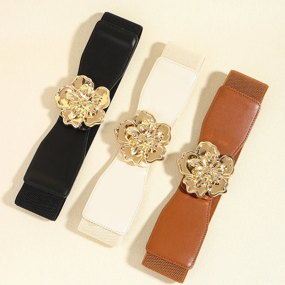 Flower Alloy Buckle Elastic Belt — square view — Livostyle