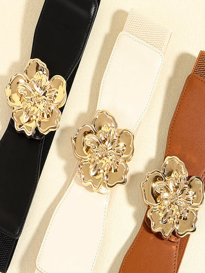 Flower Alloy Buckle Elastic Belt — detail view — Livostyle