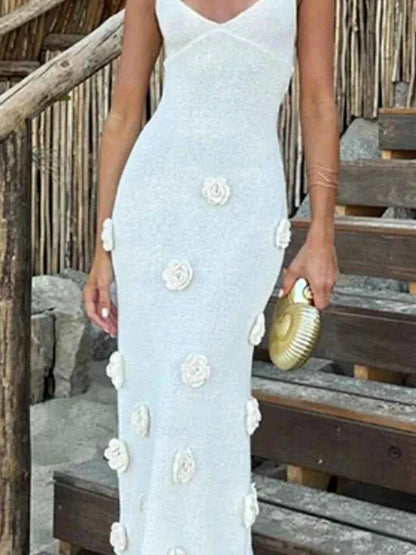 Flower Maxi Sweater Cami Dress — detail view — Livostyle