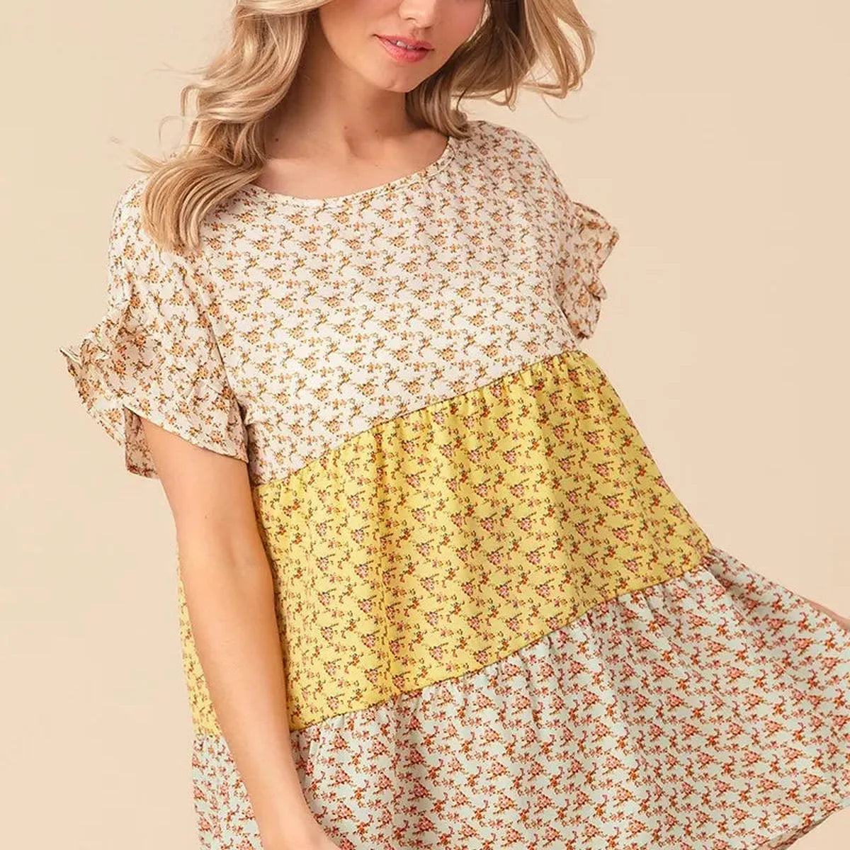 Stylish Tiered Halter Neck Cami Top with Floral Print — square view — Livostyle
