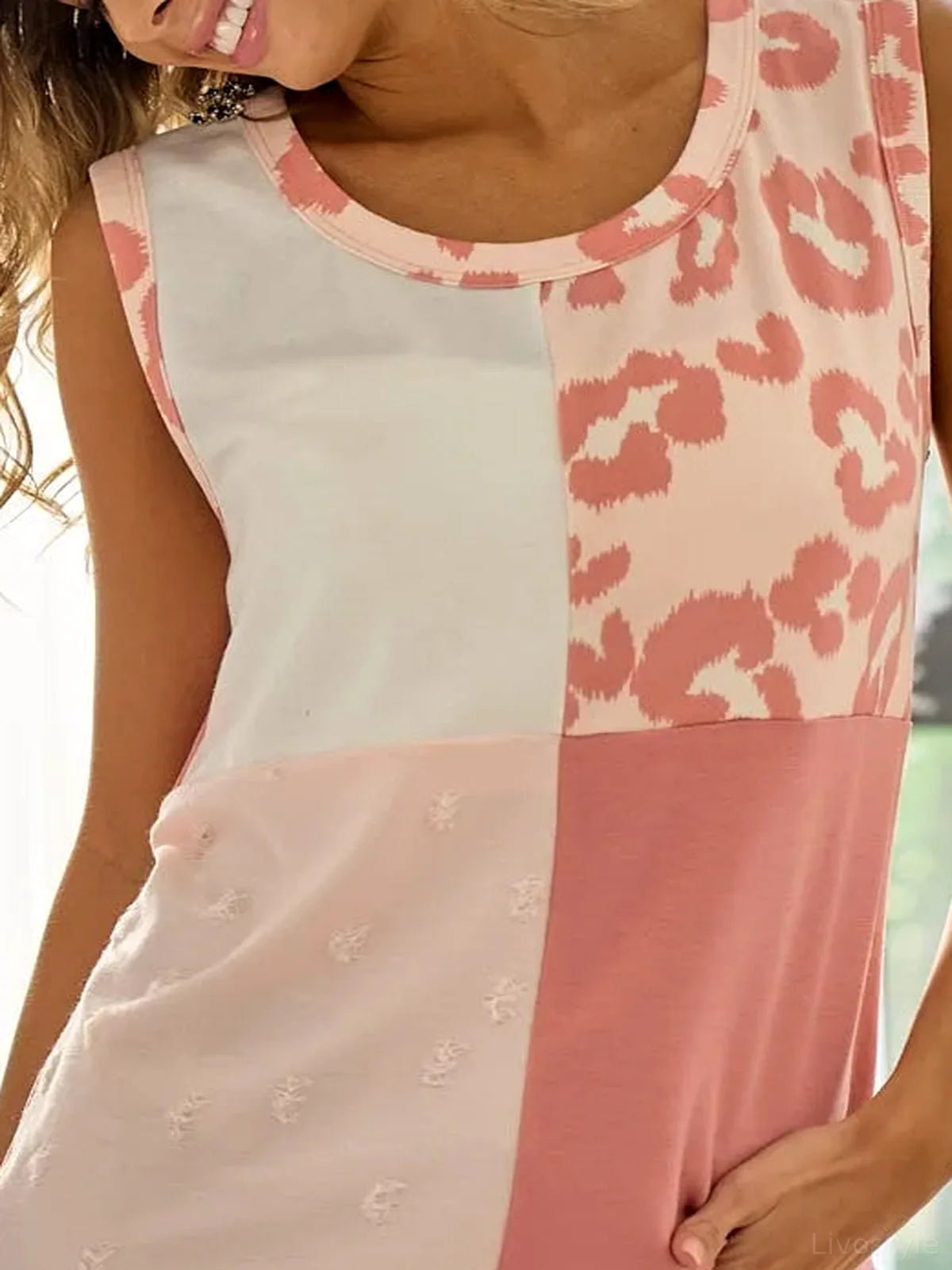 Stylish Leopard Print Sleeveless Top with French Terry Color — detail view — Livostyle