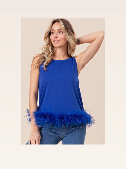 Stylish French Terry Top with Faux Feather Accents — styled showcase — Livostyle