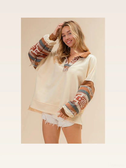 French Terry & Aztec Print Mixed Top – Chic & Cozy — styled showcase — Livostyle