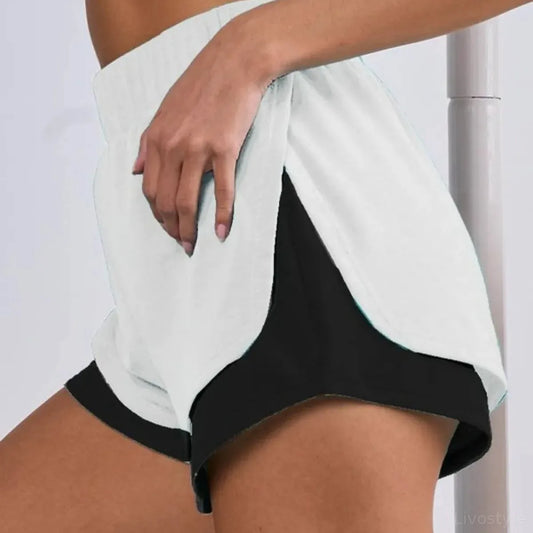 French Terry Knit Color Block with Side Slit Shorts in Off W — square view — Livostyle
