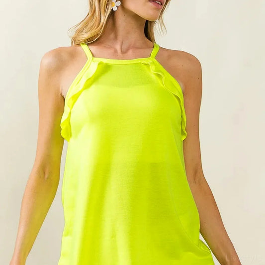 Elegant Sleeveless Top with Ruffled Details in French Terry  — square view — Livostyle