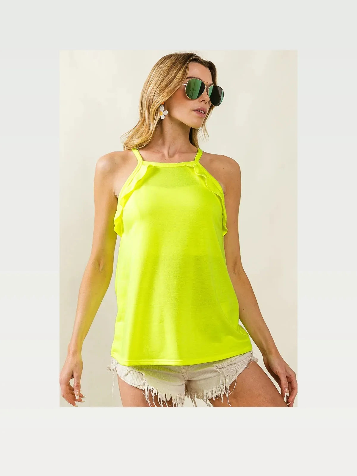 Elegant Sleeveless Top with Ruffled Details in French Terry  — styled showcase — Livostyle