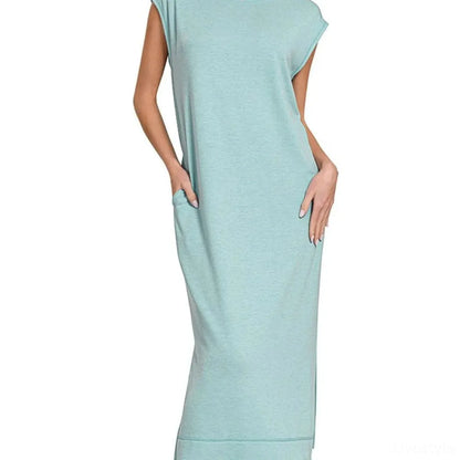 French Terry Sleeveless Round Neck Midi Dress — square view — Livostyle