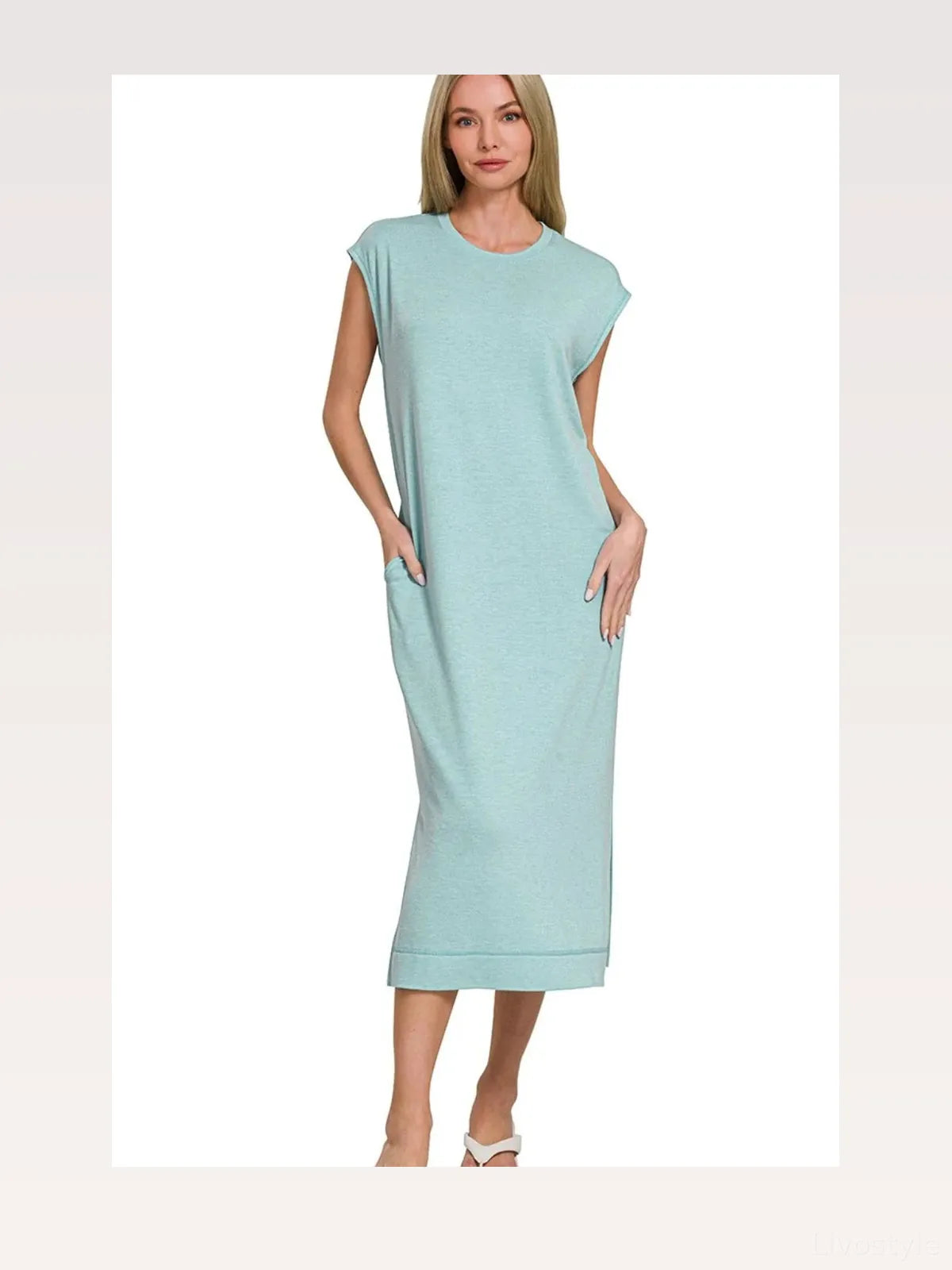 French Terry Sleeveless Round Neck Midi Dress — styled showcase — Livostyle