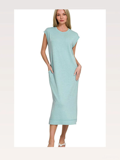 French Terry Sleeveless Round Neck Midi Dress — styled showcase — Livostyle