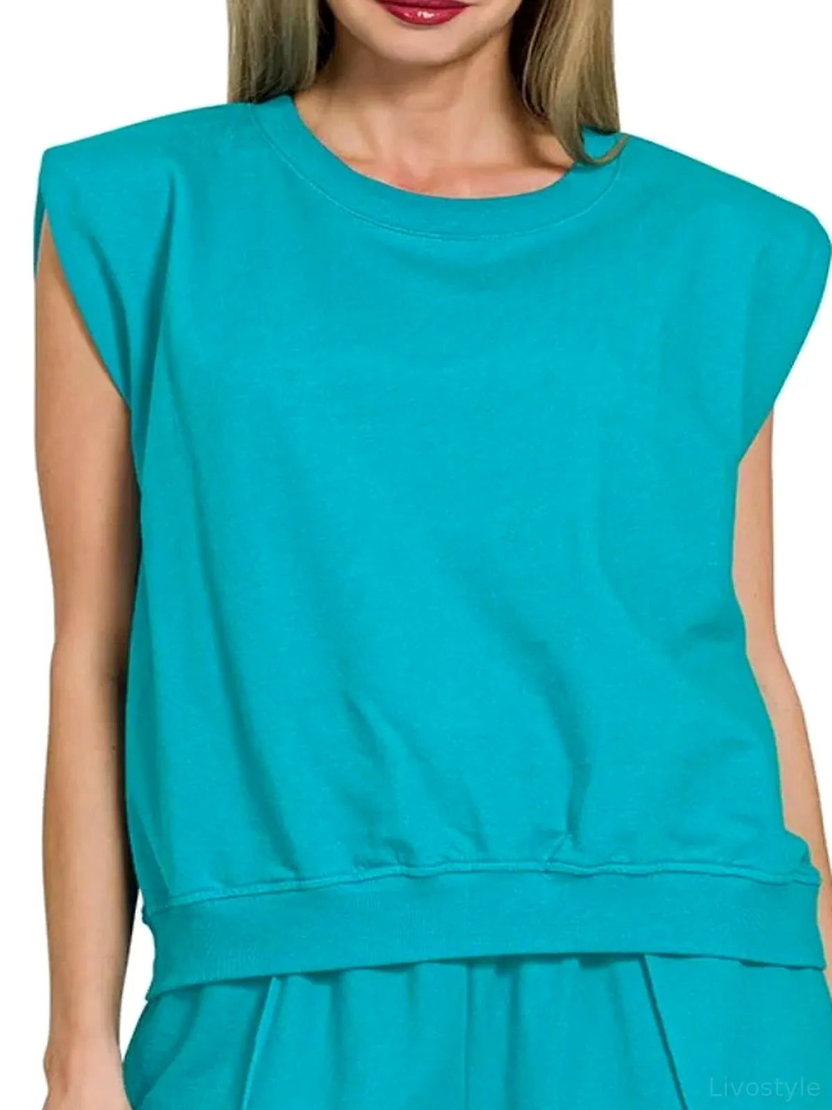 French Terry Sleeveless Top & Shorts Set — detail view — Livostyle