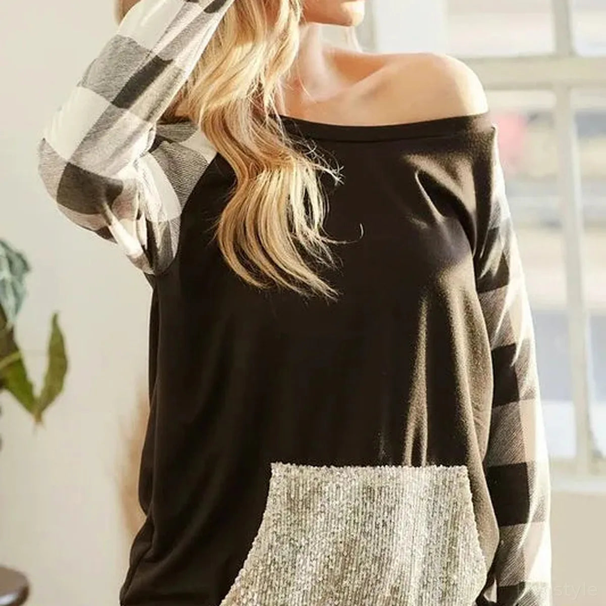 Glamorous French Terry Sequin-Pocket Top — square view — Livostyle