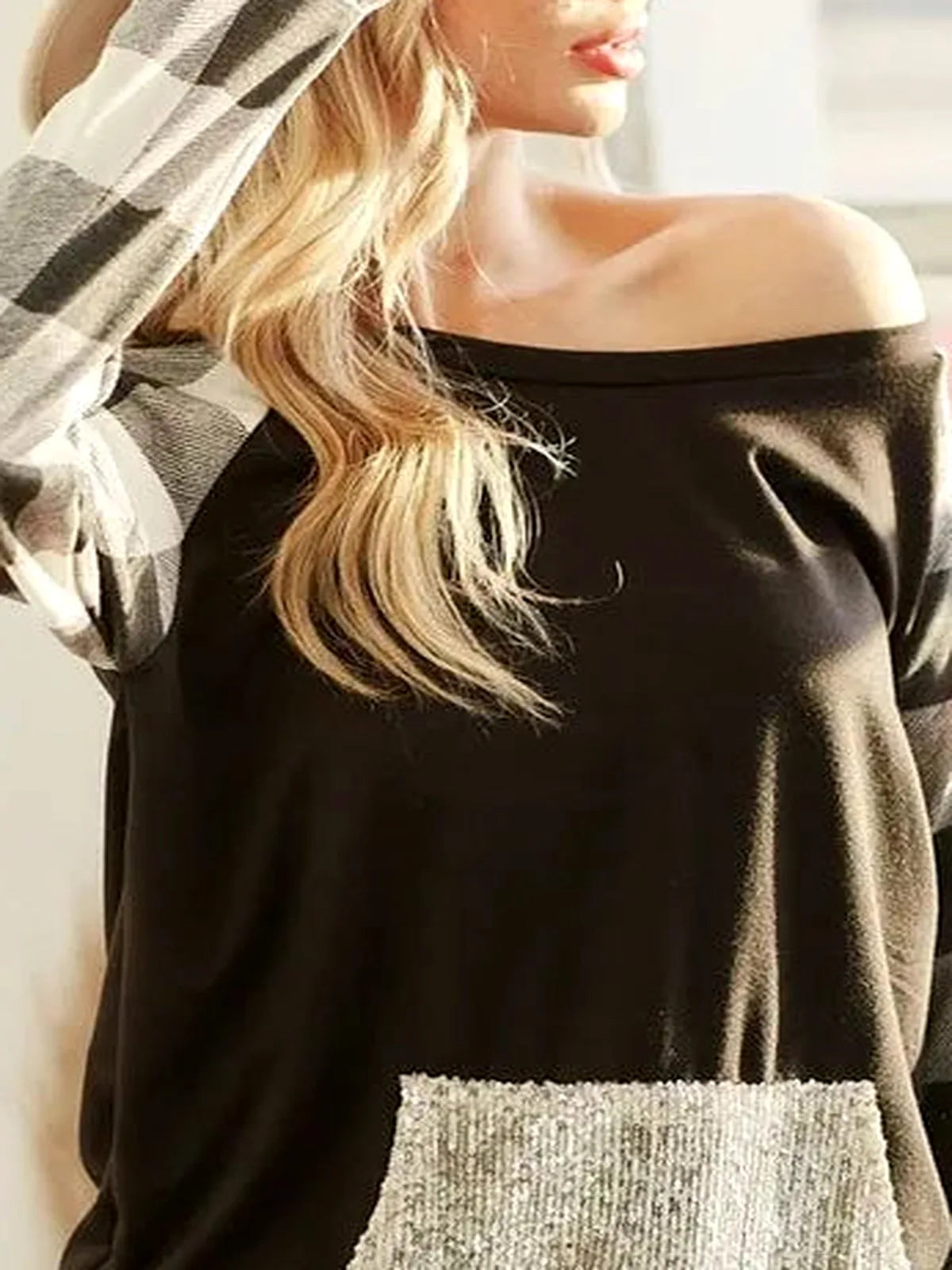 Glamorous French Terry Sequin-Pocket Top — detail view — Livostyle