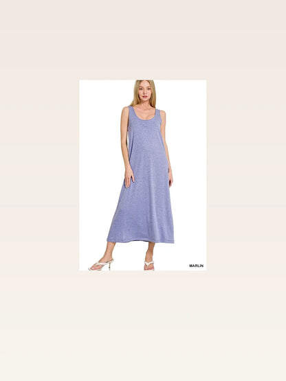 French Terry Twisted Strap Midi Dress in MARLIN — styled showcase — Livostyle