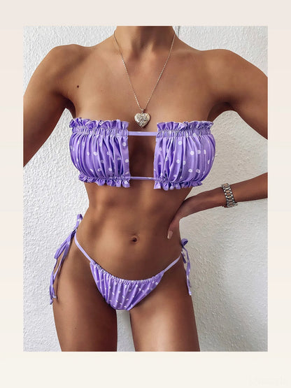 Frill Trim Ruched Bikini Set — styled showcase — Livostyle
