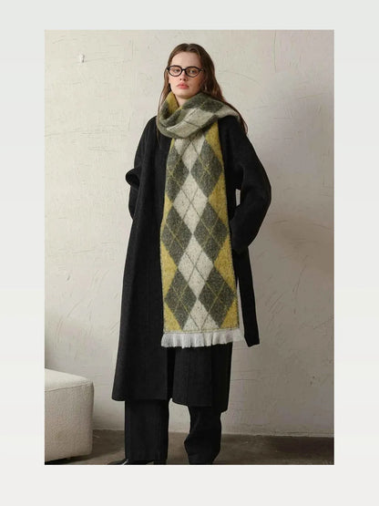 Fringe Argyle Polyester Scarf — styled showcase — Livostyle