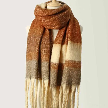 Fringe Color Block Polyester Scarf — square view — Livostyle