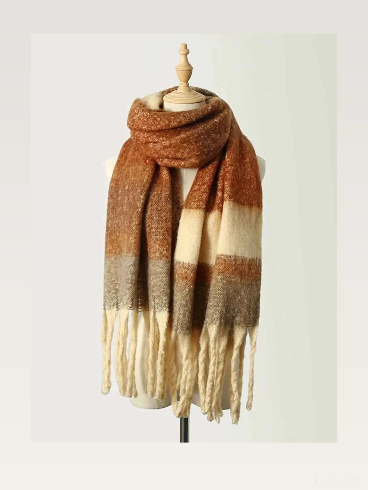 Fringe Color Block Polyester Scarf — styled showcase — Livostyle