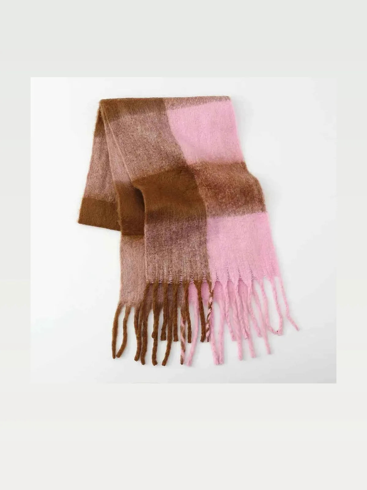 Fringe Contrast Plaid Polyester Scarf — styled showcase — Livostyle