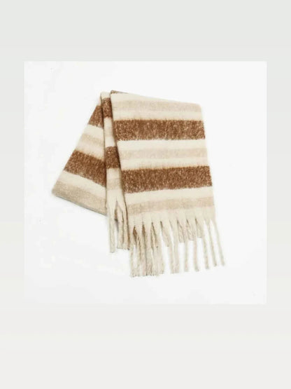 Fringe Contrast Striped Polyester Scarf — styled showcase — Livostyle