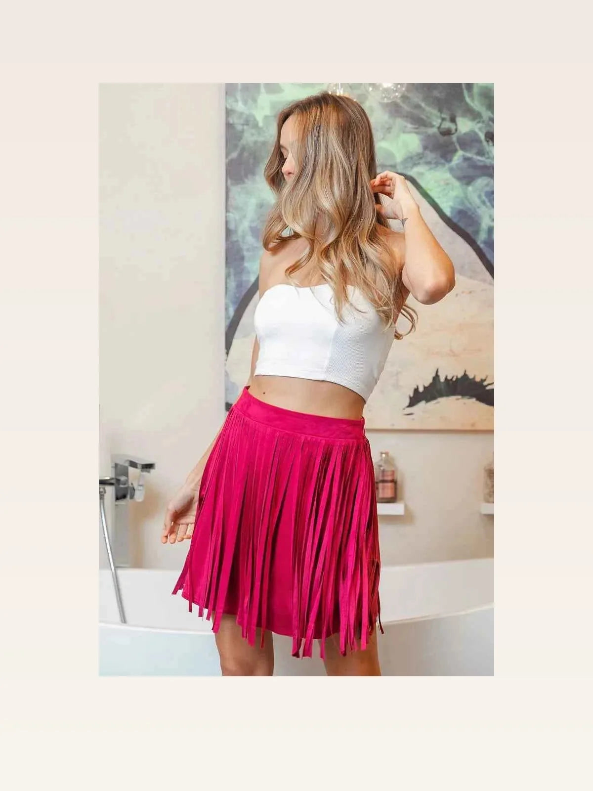 Fringe Detailed Suede Skirt — styled showcase — Livostyle