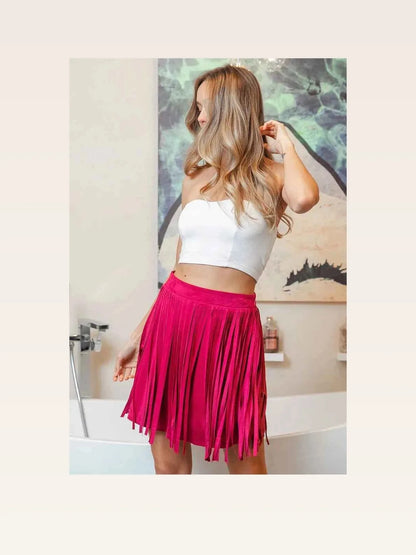 Fringe Detailed Suede Skirt — styled showcase — Livostyle