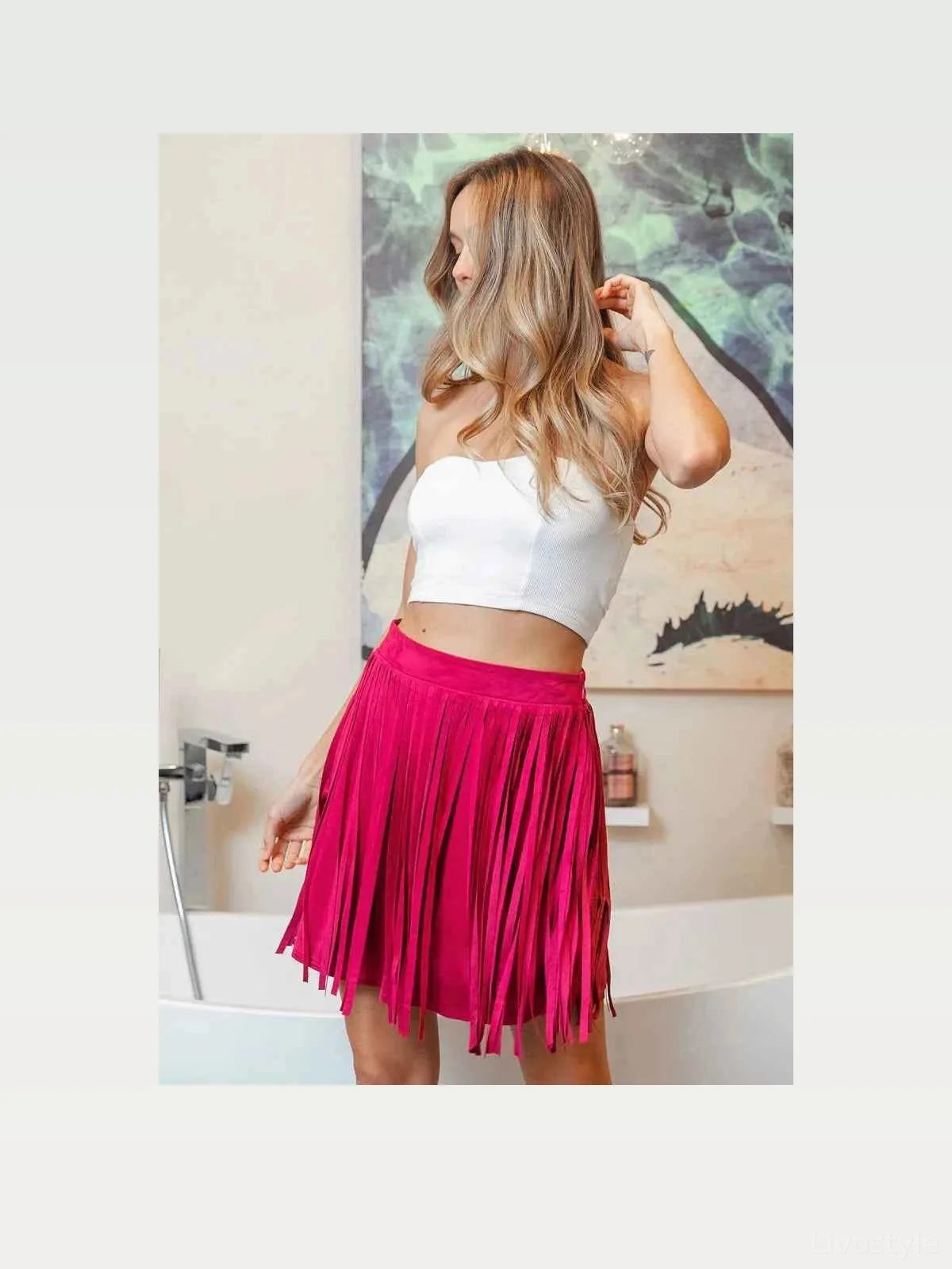Fringe Detailed Suede Skirt — styled showcase — Livostyle