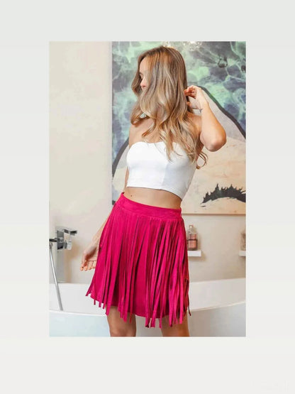 Fringe Detailed Suede Skirt — styled showcase — Livostyle
