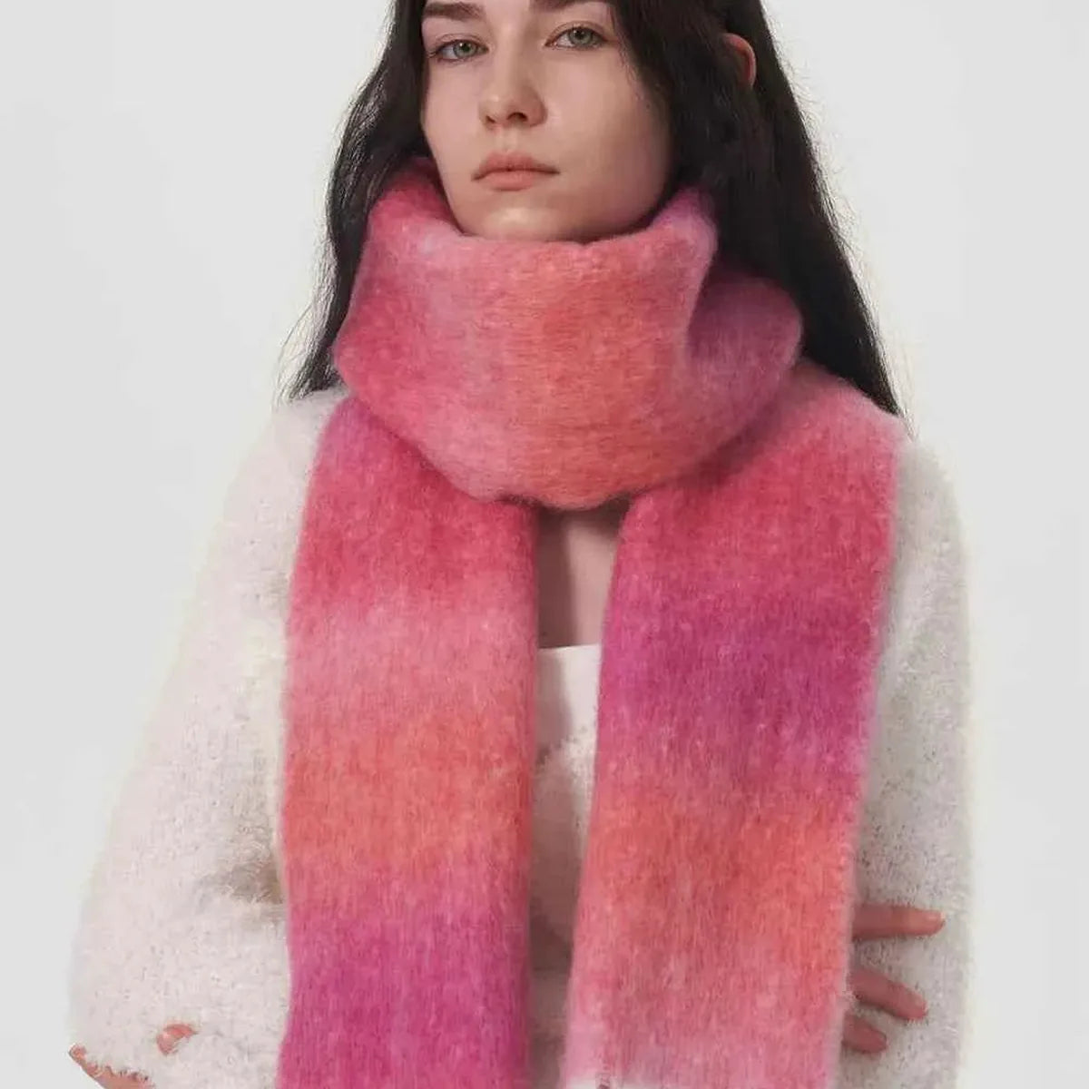 Fringe Gradient Thermal Scarf — square view — Livostyle