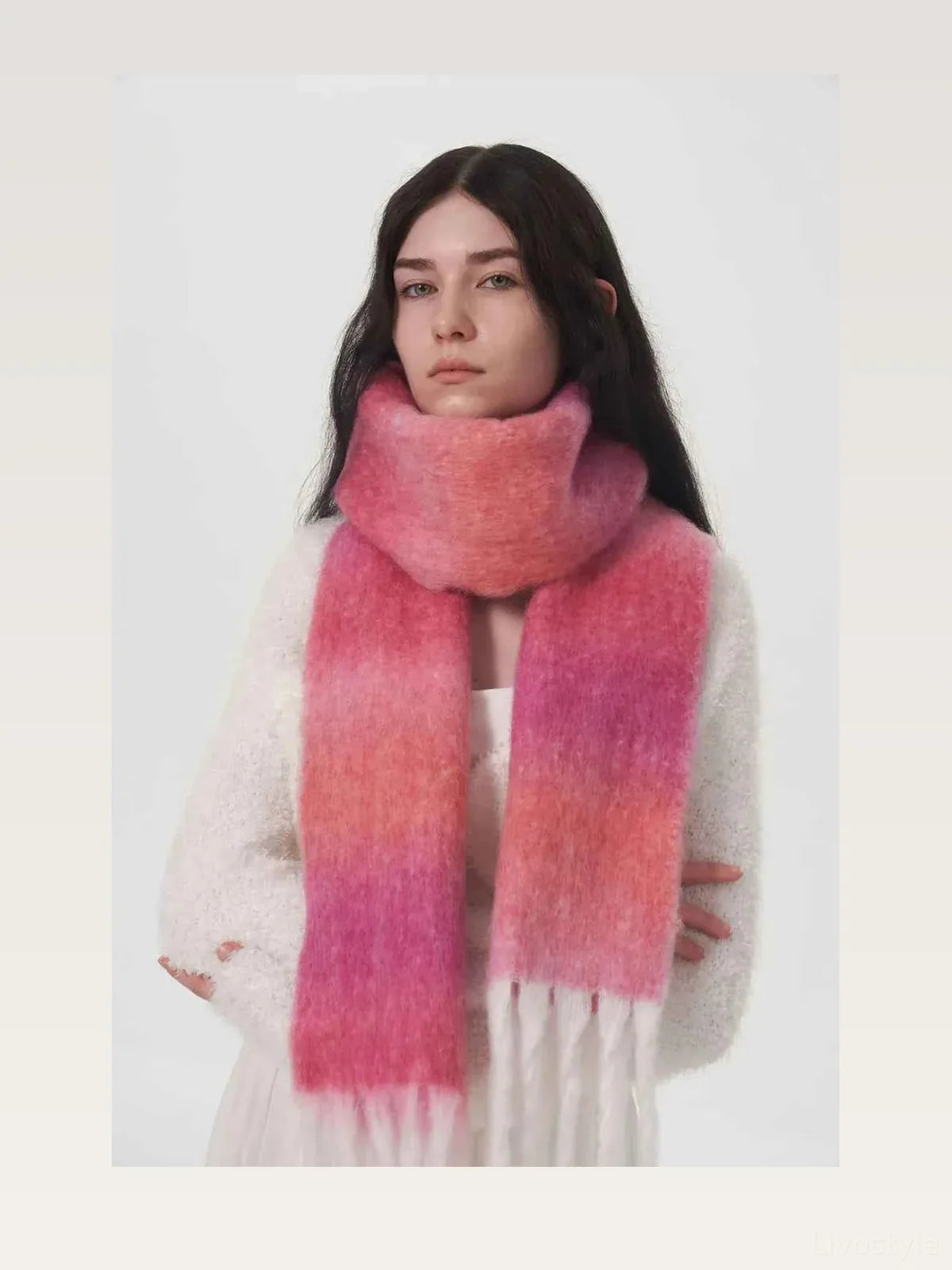 Fringe Gradient Thermal Scarf — styled showcase — Livostyle