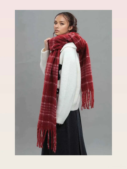 Fringe Plaid Thermal Scarf — styled showcase — Livostyle