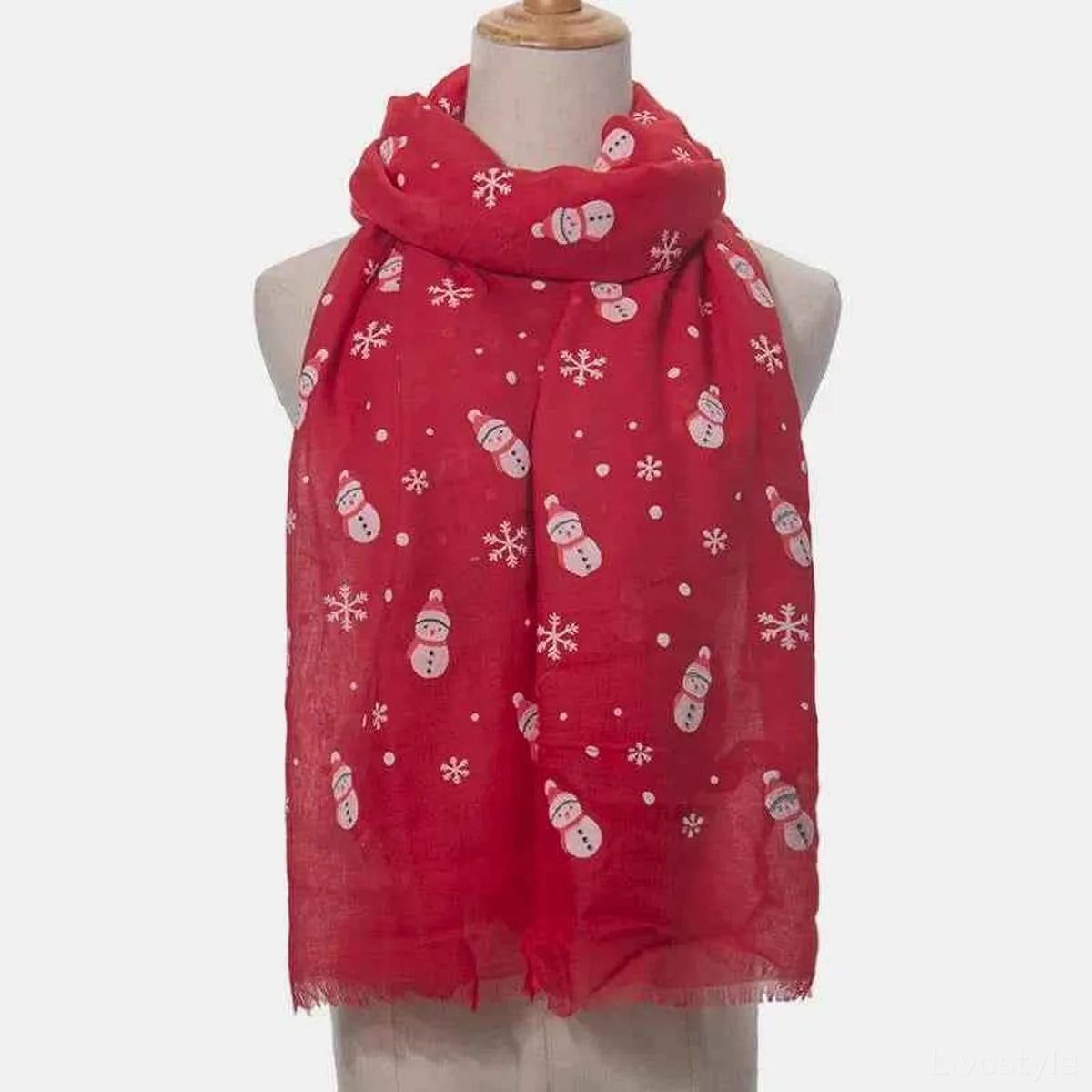 Fringe Snowman Polyester Scarf — square view — Livostyle